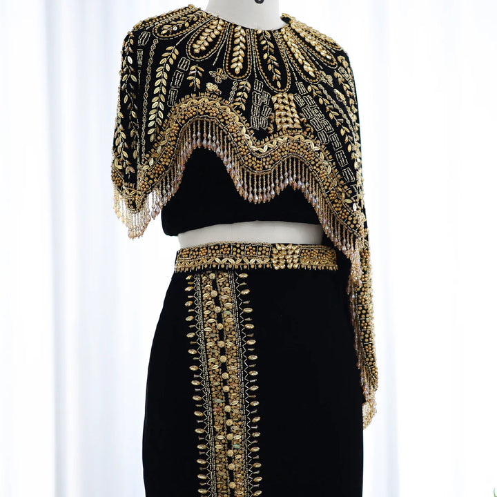 Luxury Arabic Black and Gold Evening Dresses Women Wedding Party SS367