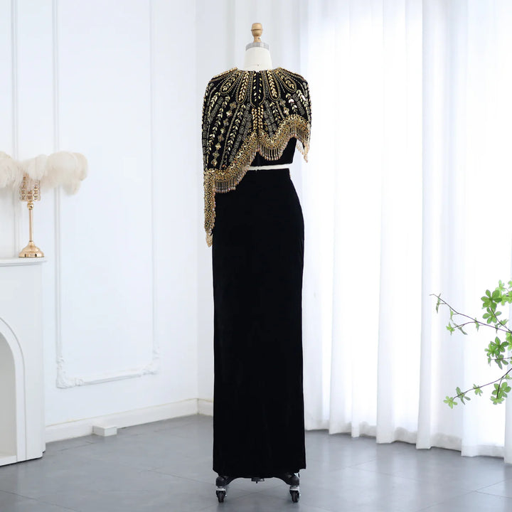 Luxury Arabic Black and Gold Evening Dresses Women Wedding Party SS367