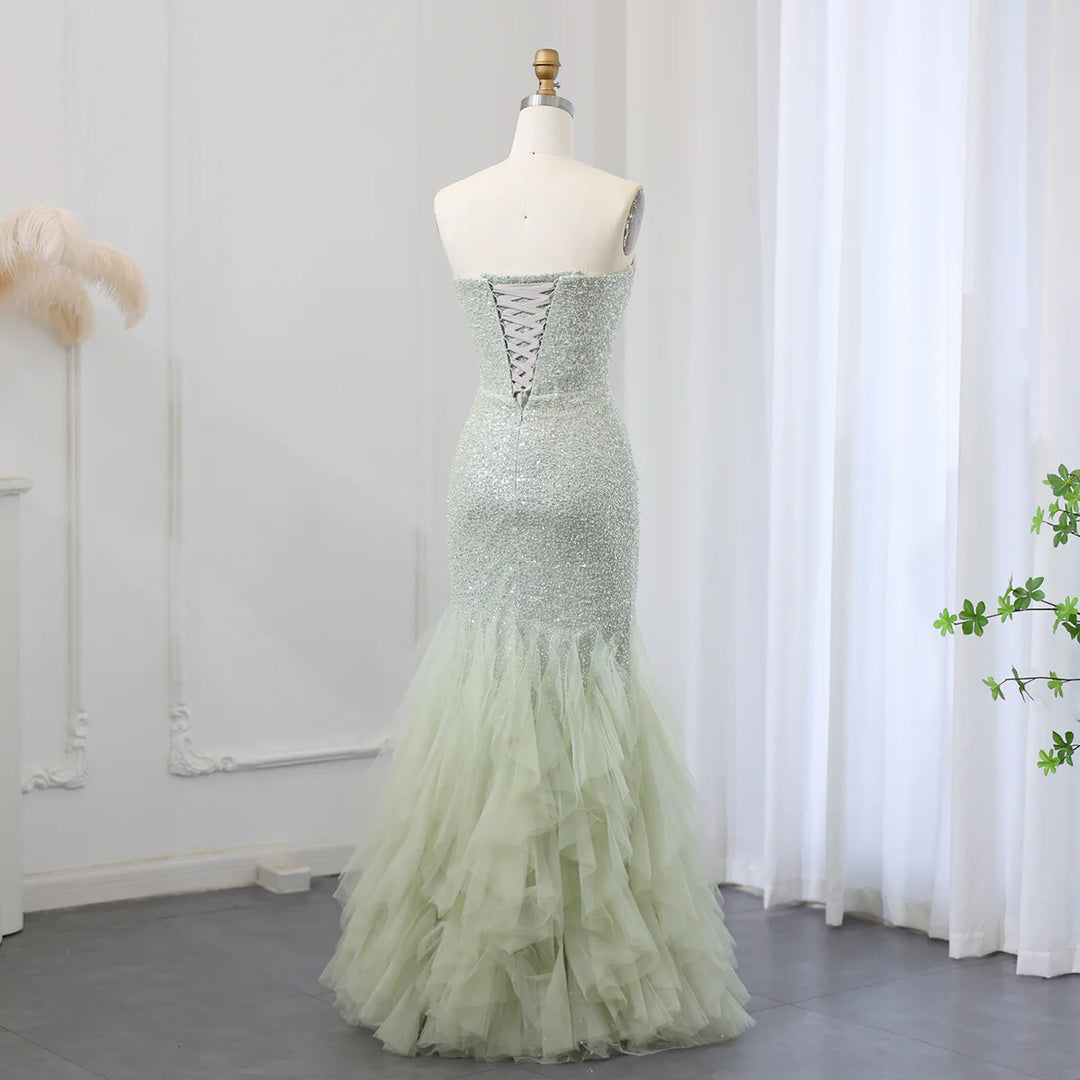 Sparkly Sage Green Mermaid Evening Dress for Wedding Party SS510