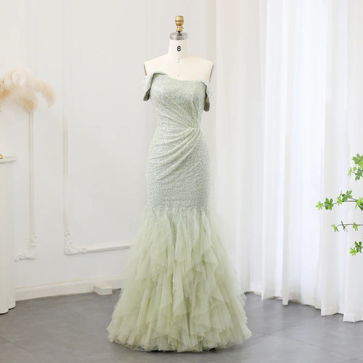 Sparkly Sage Green Mermaid Evening Dress for Wedding Party SS510