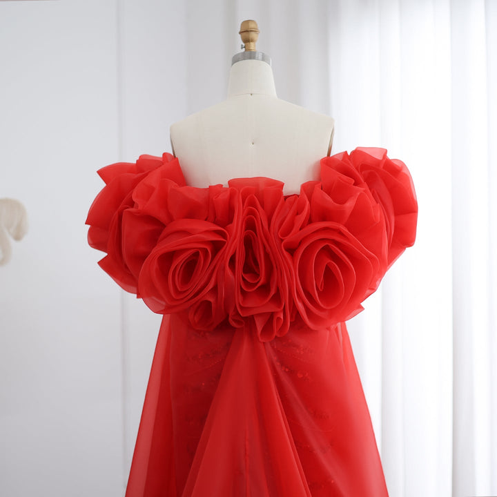 Dreamy Vow Luxury Pearl Red Evening Dress with 3D Flowers Cape SS585