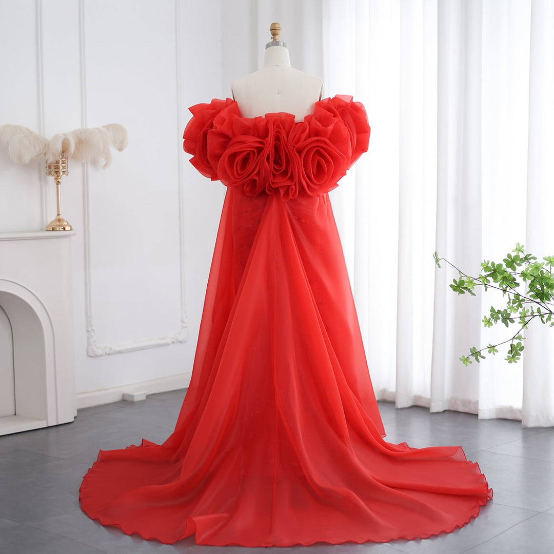 Dreamy Vow Luxury Pearl Red Evening Dress with 3D Flowers Cape SS585