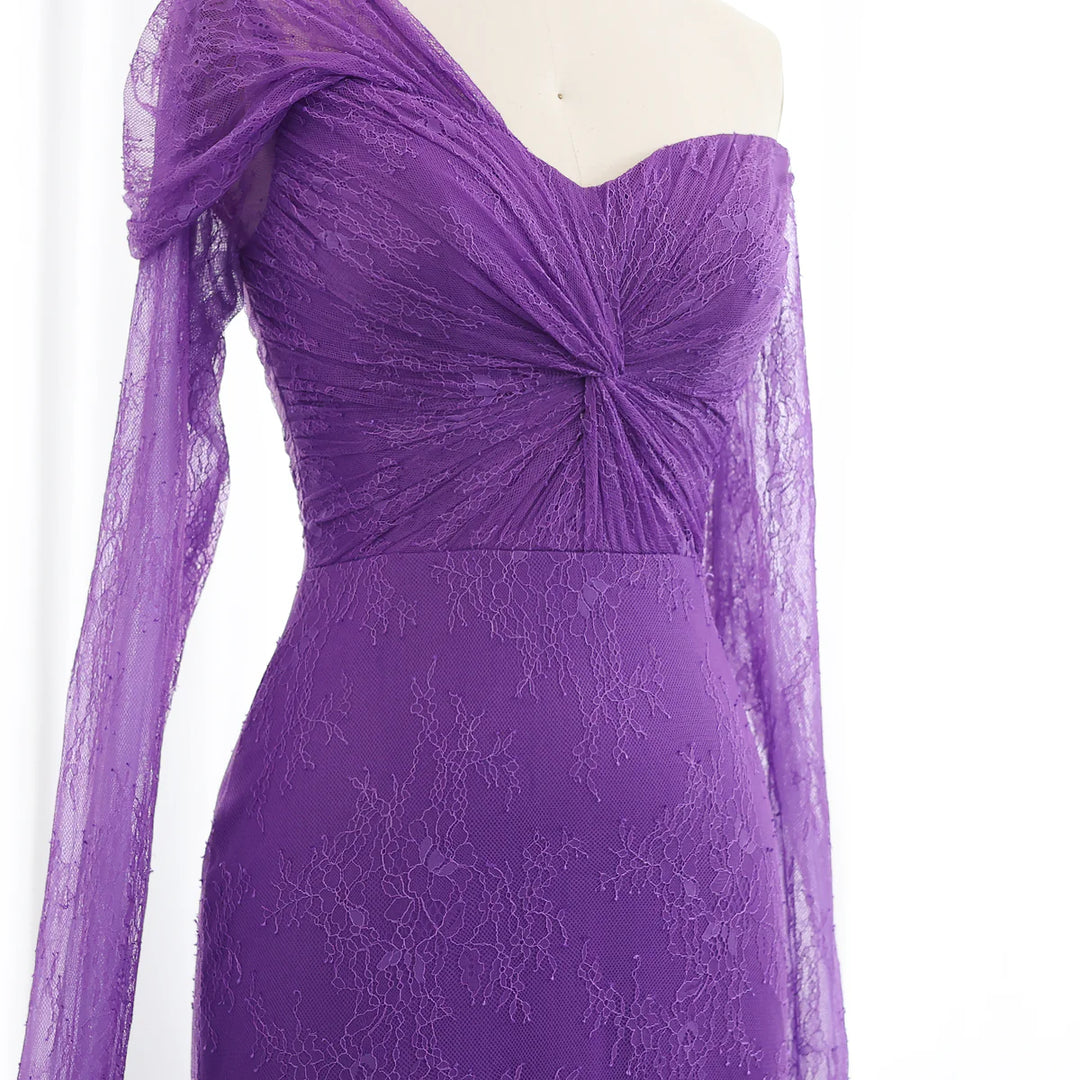 Purple Lace Mermaid Evening Dress with Cape Sleeves SF055