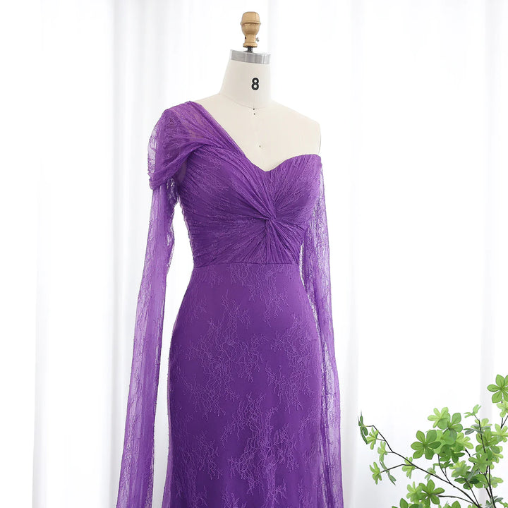 Purple Lace Mermaid Evening Dress with Cape Sleeves SF055