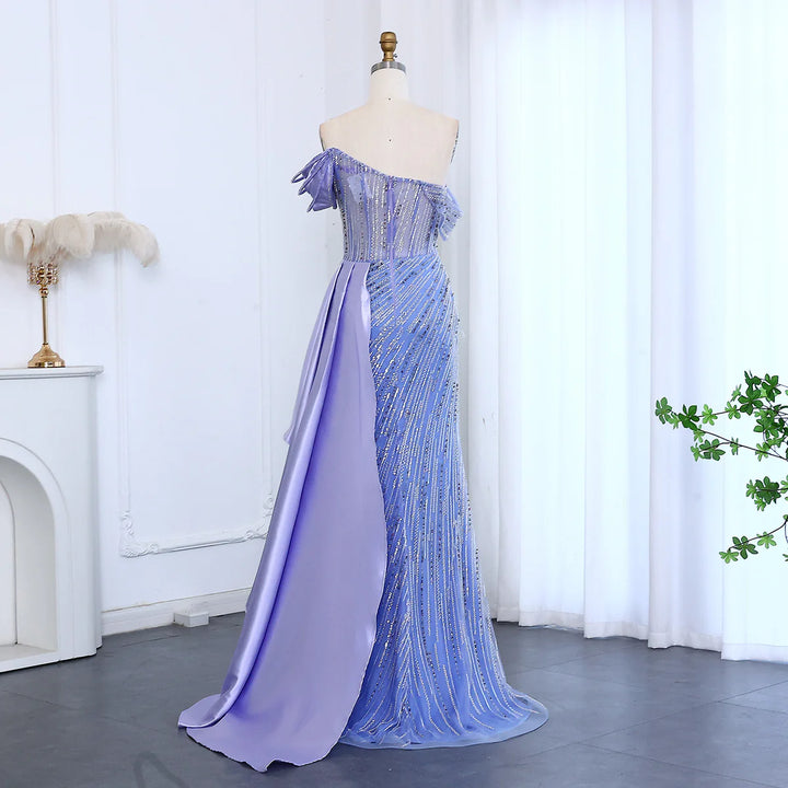 Luxury Lilac Off Shoulder Evening Dress with Overskirt SS028