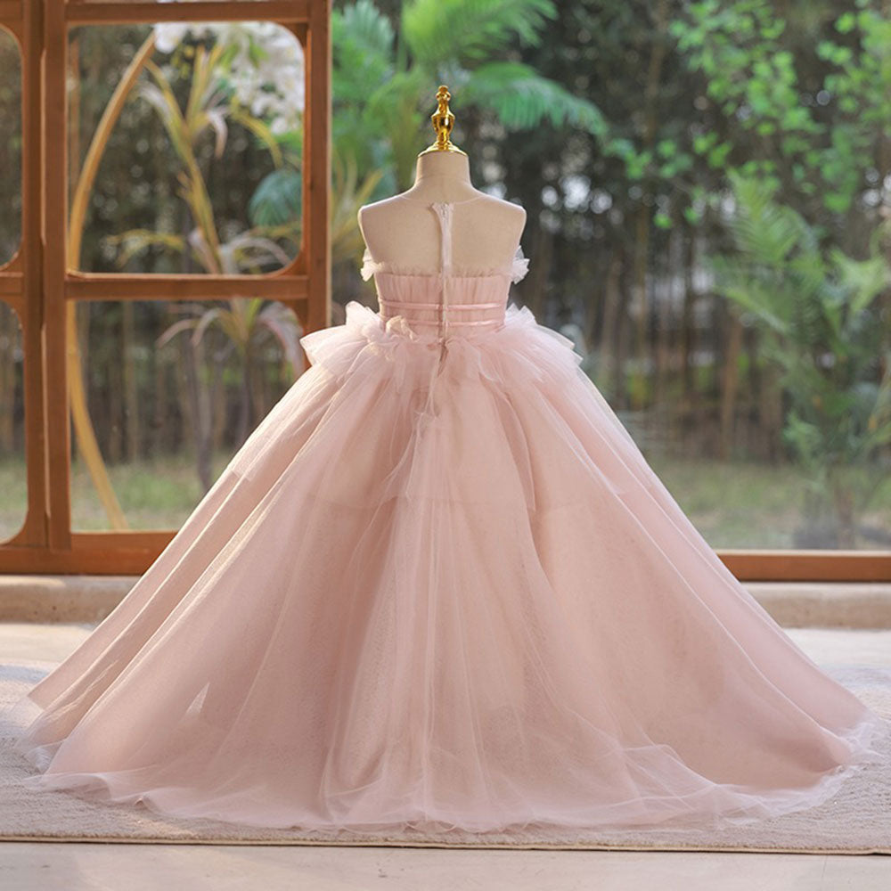 DreamyVow Elegant Pink Girl Dress with Sashes Princess Kids Gown J210