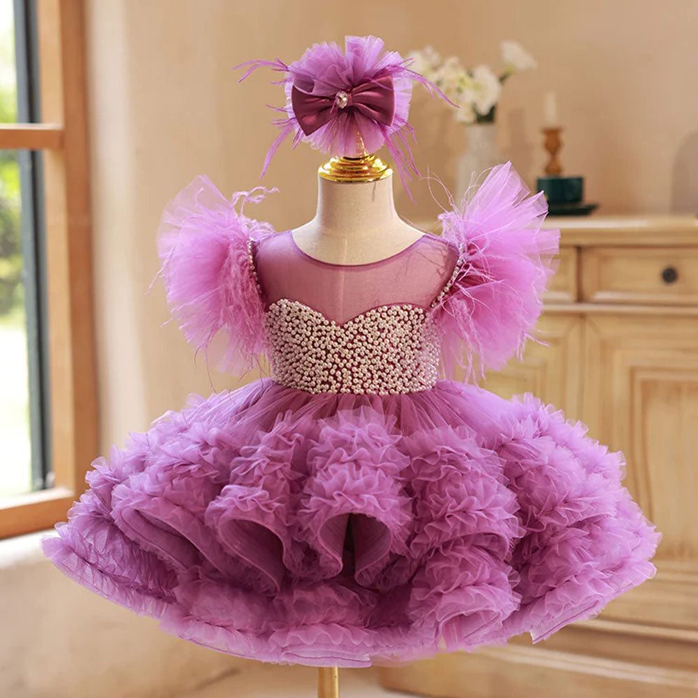 DreamyVow Purple Pearls Flower Girl Dress for Wedding Birthday J318