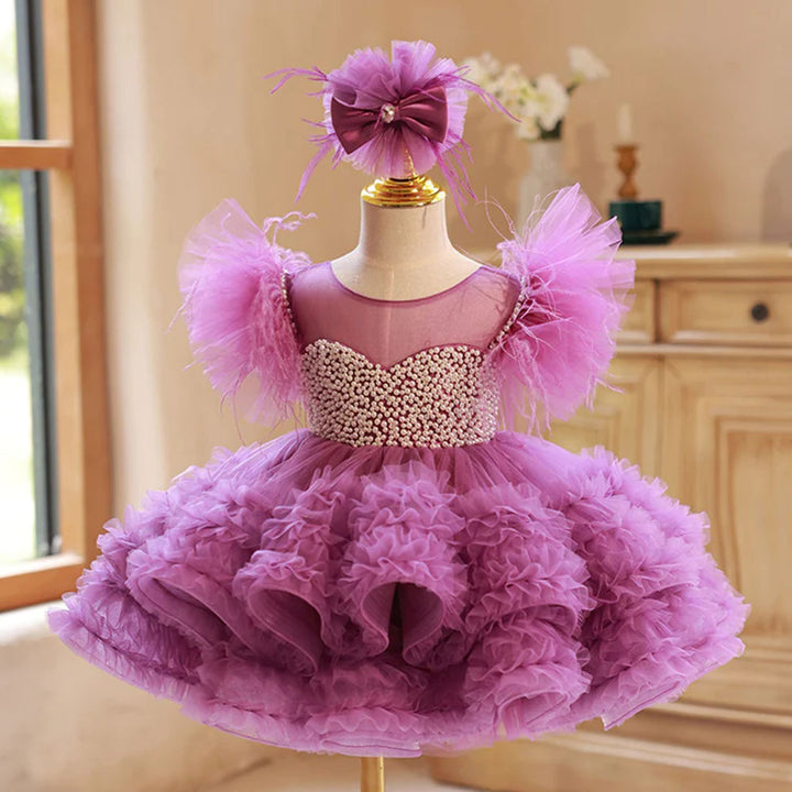 DreamyVow Purple Pearls Flower Girl Dress for Wedding Birthday J318