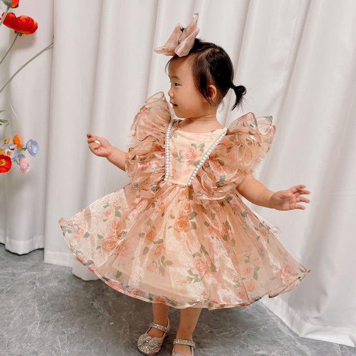 DreamyVow Puffy Sleeve Champagne Baby Knee Length Girl Dress J225