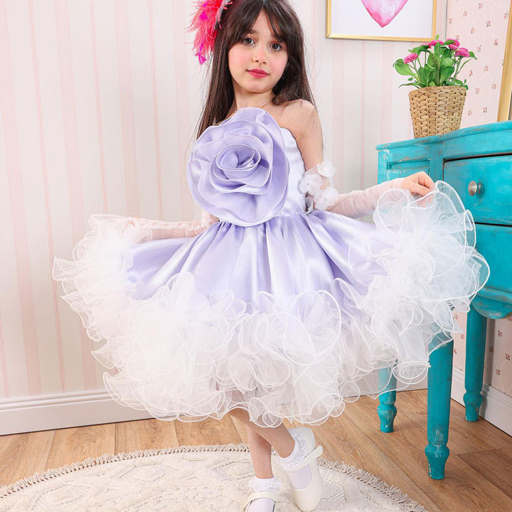 DreamyVow Lilac Girl Dress Handmade Flowers for Kids Birthday Wedding Party J273