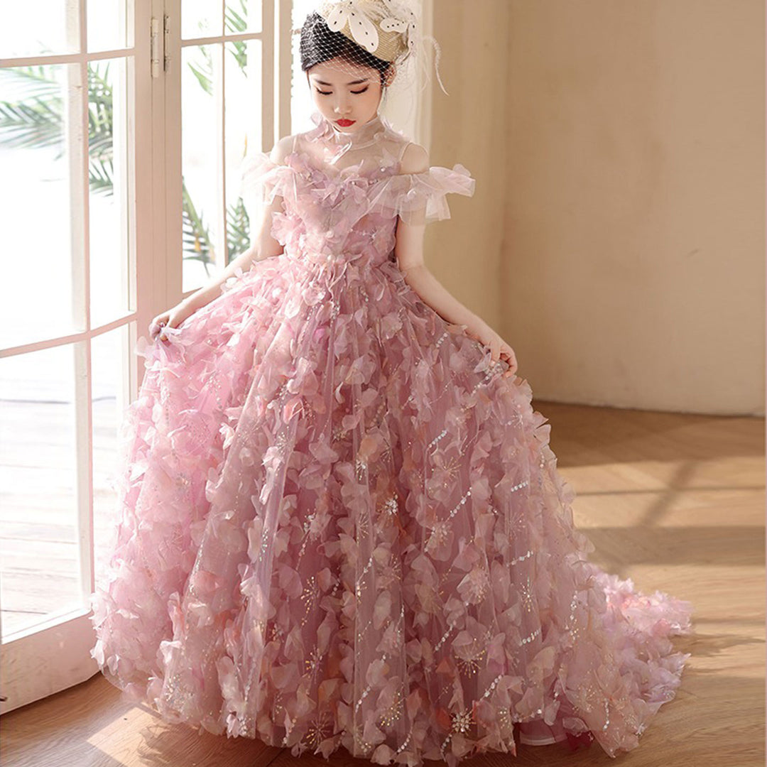 DreamyVow Luxury Pink Girl Dress with Flowers Kids Princess Birthday Wedding Party Children Holy Communion Gown 2024 J094