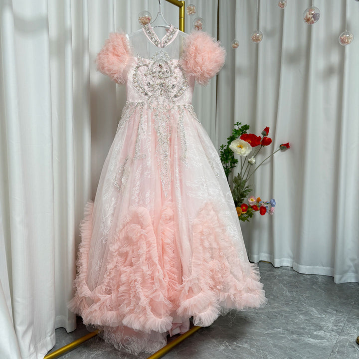 DreamyVow Luxury Pink Dubai Girl Dress Beaded Arabric Ball Gown J267