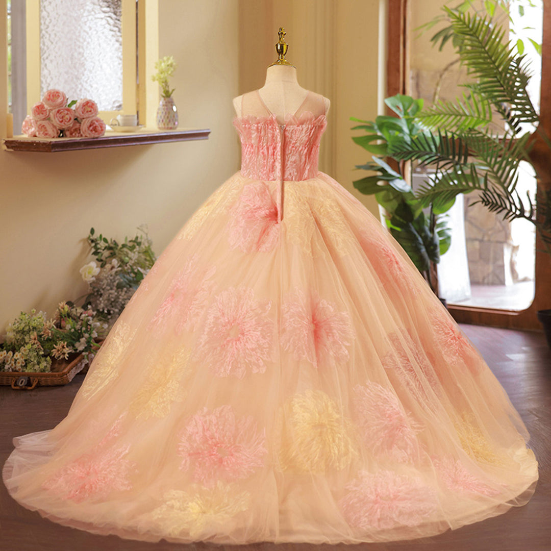 DreamyVow Luxury Coral Long Girl Dress for Birthday Party J276