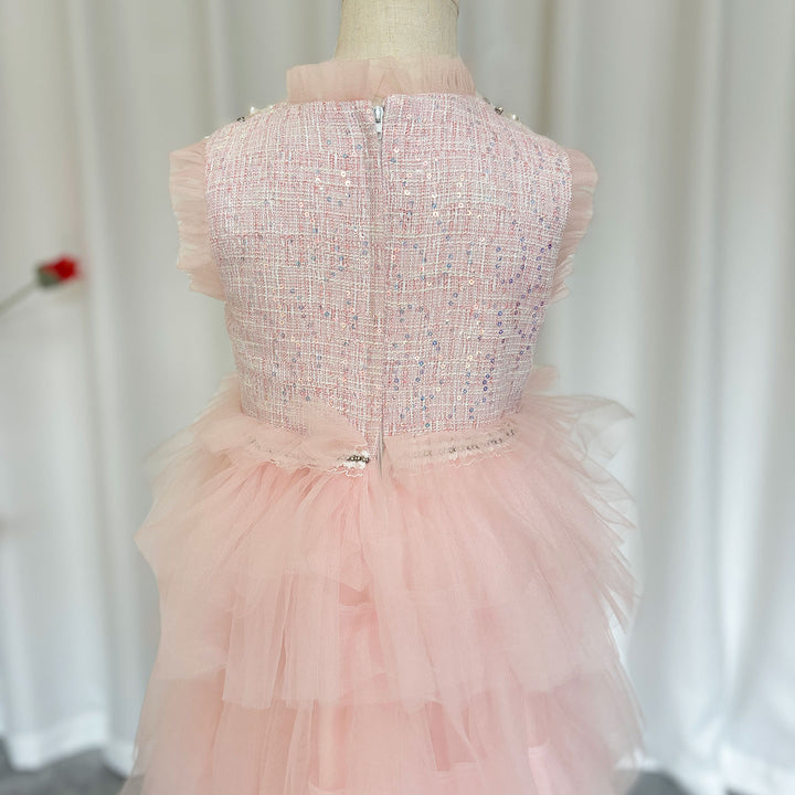 DreamyVow Elegant Pearls Pink Arabic A-Line Girl Dress J114