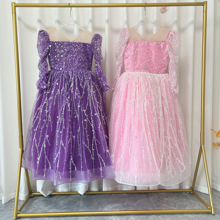 DreamyVow Sparkly Arabic Girl Dress Beading Purple Baby Kids Princess J204