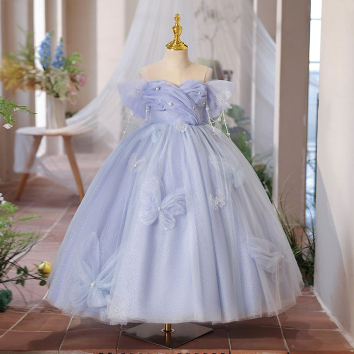 DreamyVow Luxury Lilac Girl Dress Beadeds Arabic with Cap Handmade Bows Princess Kids Wedding Birthday Party Gown J107