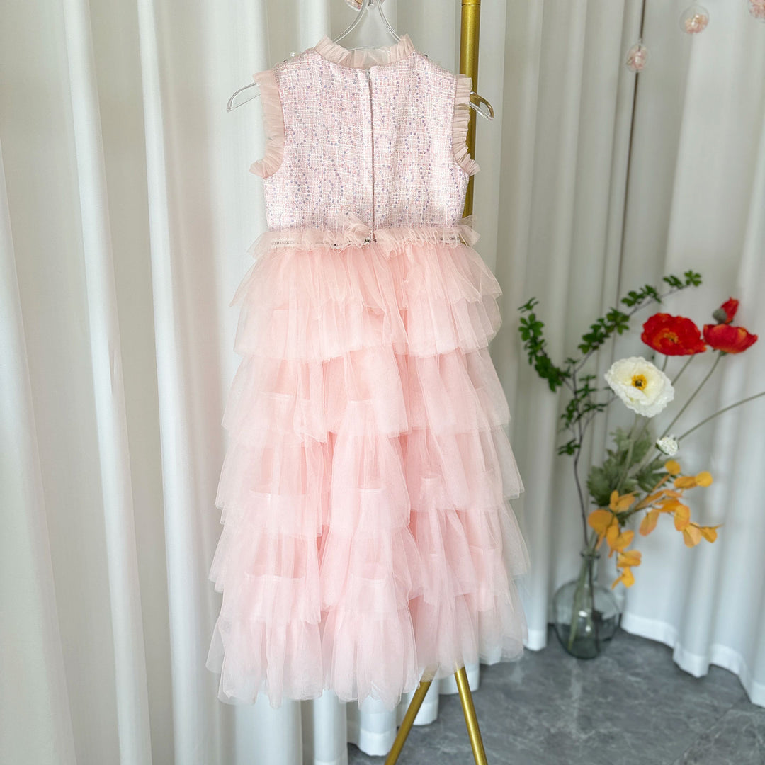 DreamyVow Elegant Pearls Pink Arabic A-Line Girl Dress J114