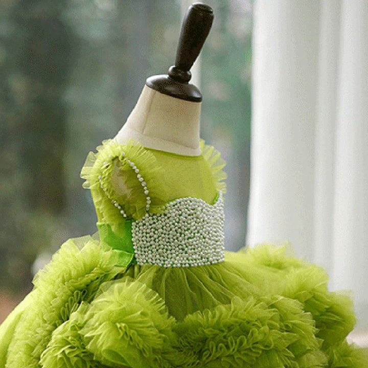 DreamyVow Elegant Green Pearls Flower Girl Dress Princess Baby Kids Wedding Birthday First Communion Party Gown J301