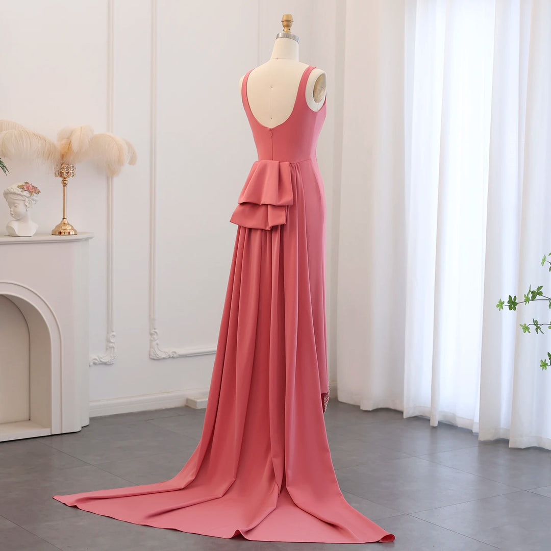 Dreamy Vow Elegant Coral Pink Scalloped Arabic Evening Dress 2024 Luxury Dubai Butterfly Beaded Women Wedding Party Gowns SS471