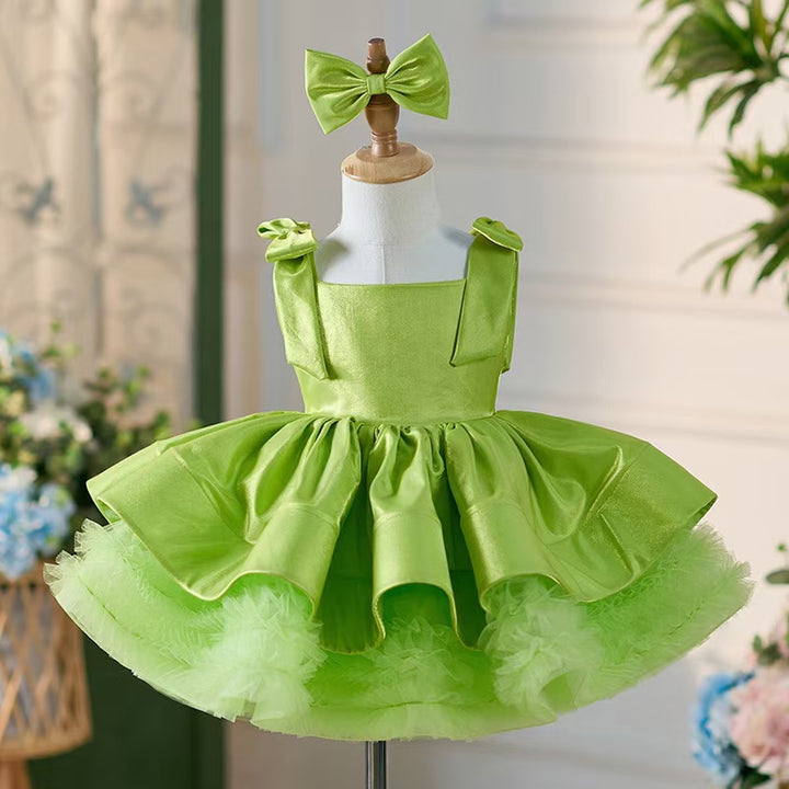 DreamyVow Green Satin Square Collar Baby Knee Length Girl Dress J221