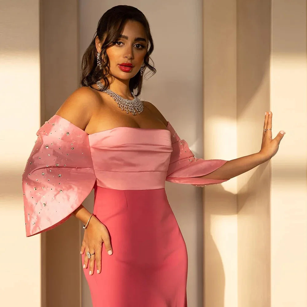 Dreamy Vow Elegant Off Shoulder Coral Pink Dubai Evening Dresses 2024 Saudi Arabia Women Wedding Formal Party Gown Luxury SF022