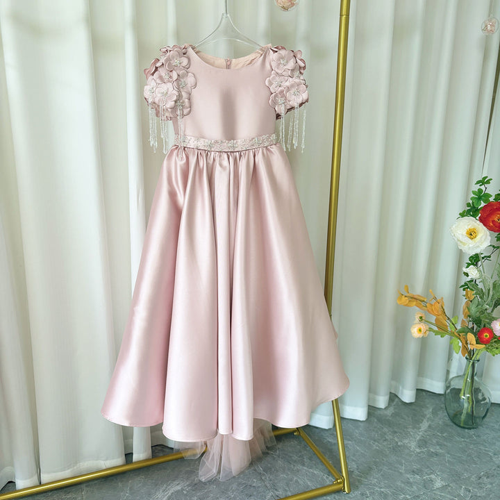 DreamyVow Luxury Dusty Pink Girl Dress Beadeds Arabic with Cap J037