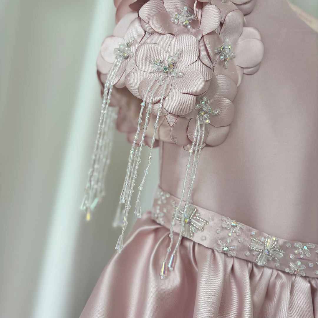 DreamyVow Luxury Dusty Pink Girl Dress Beadeds Arabic with Cap J037