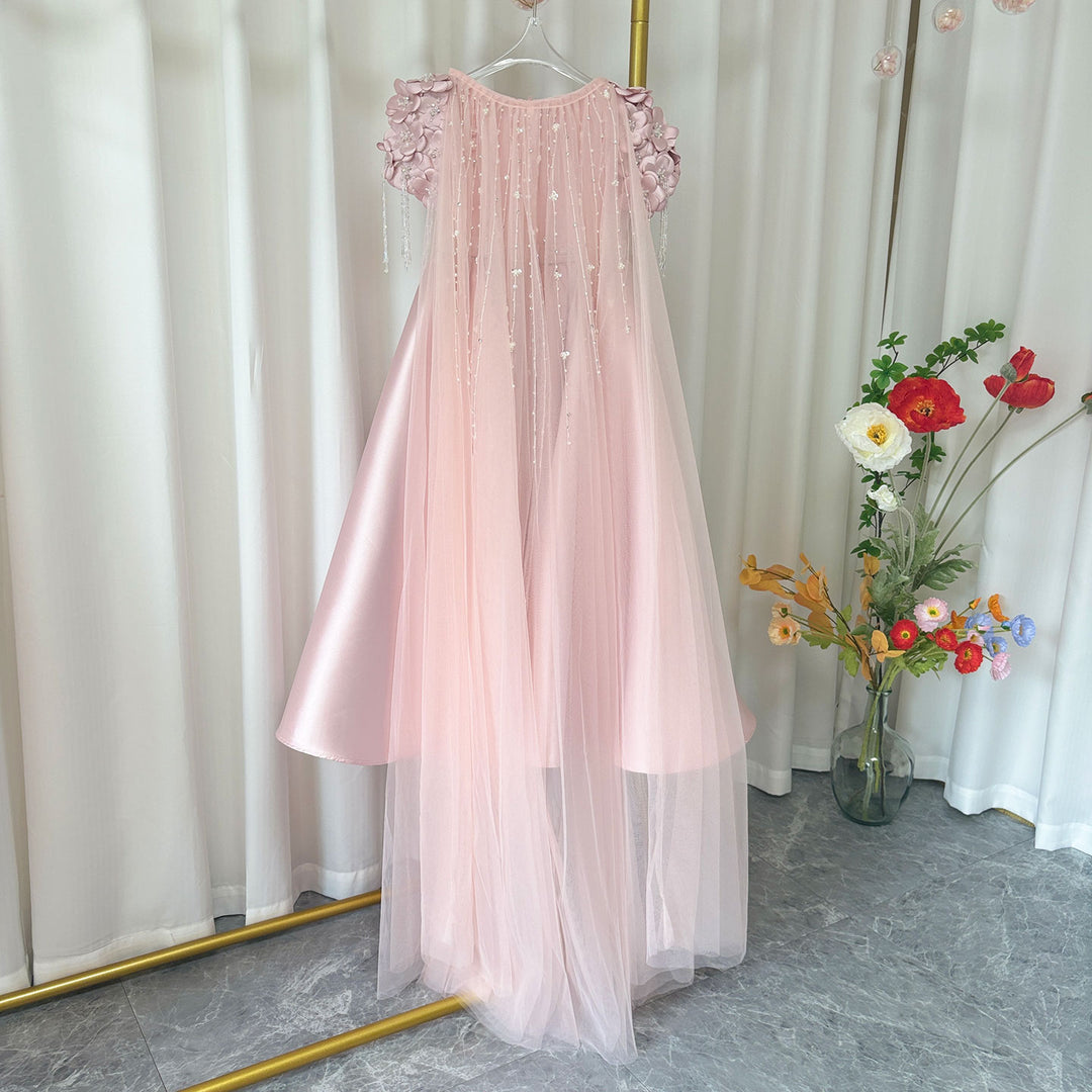 DreamyVow Luxury Dusty Pink Girl Dress Beadeds Arabic with Cap J037