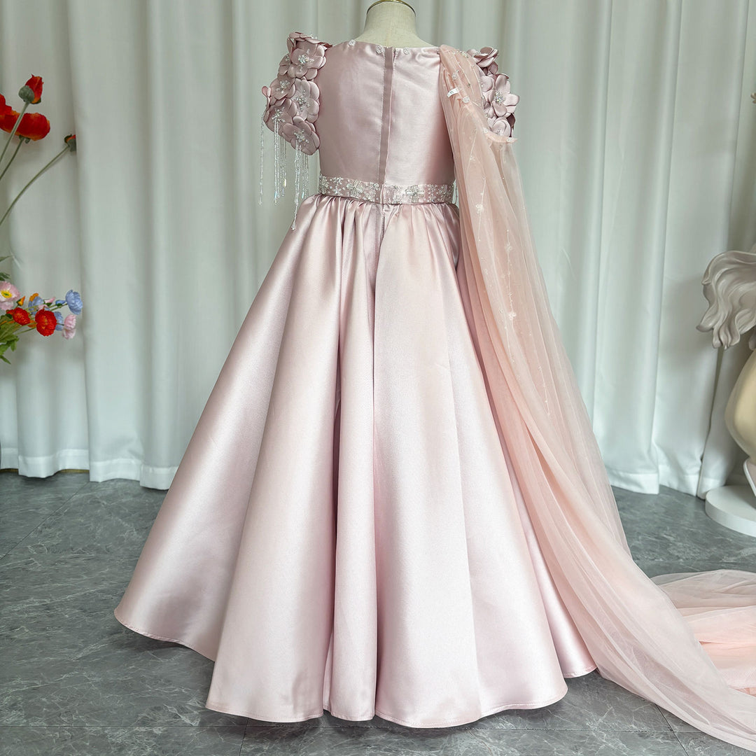 DreamyVow Luxury Dusty Pink Girl Dress Beadeds Arabic with Cap J037