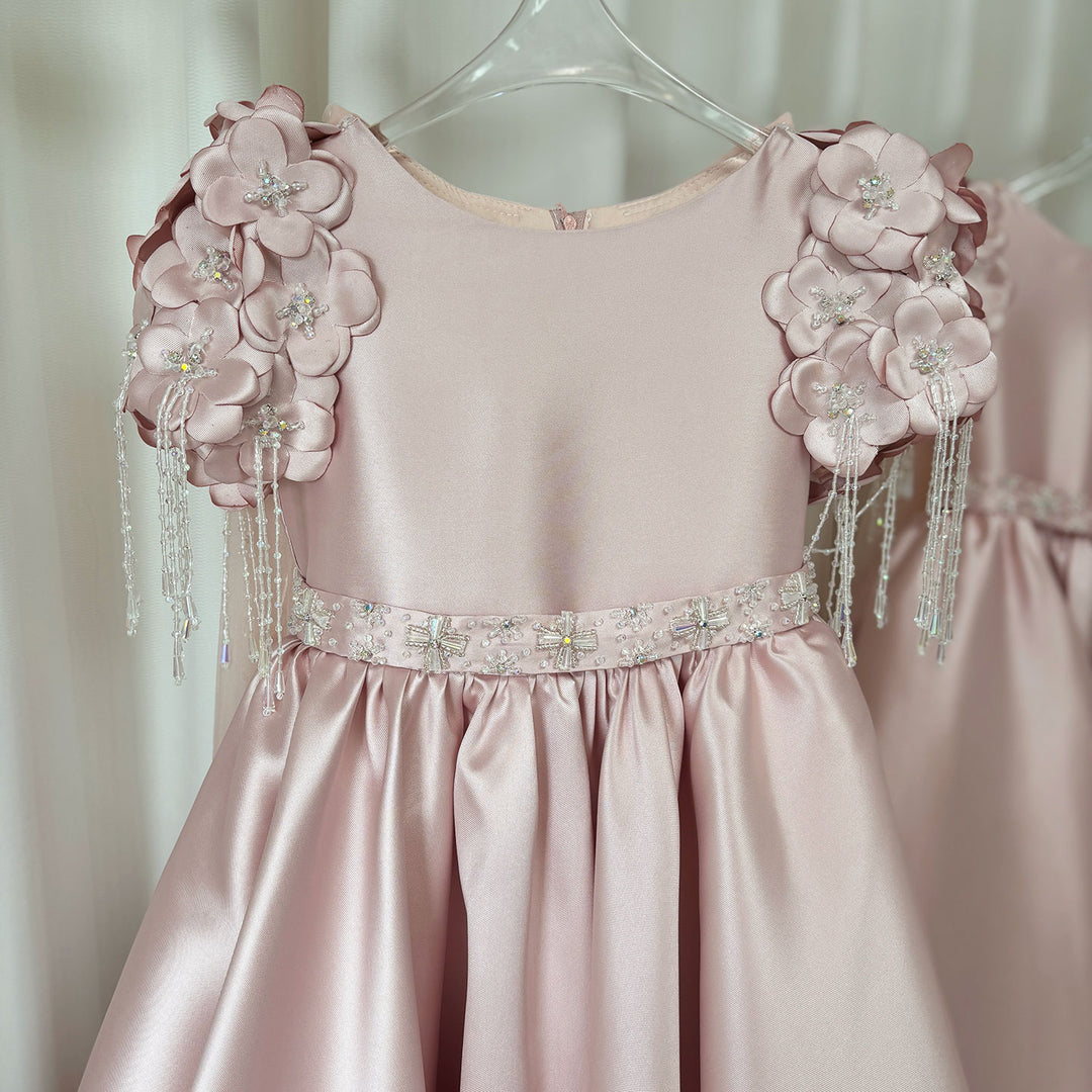 DreamyVow Luxury Dusty Pink Girl Dress Beadeds Arabic with Cap J037