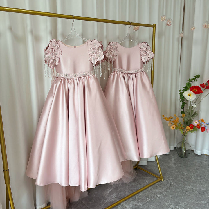 DreamyVow Luxury Dusty Pink Girl Dress Beadeds Arabic with Cap J037