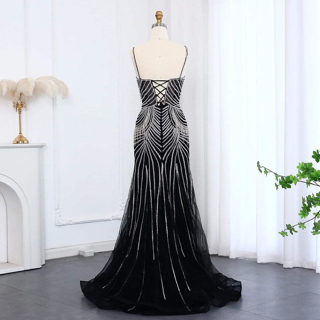 Luxury Tassel Mermaid Evening Dress with Spaghetti Straps SS029