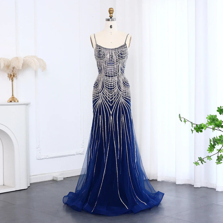 Luxury Tassel Mermaid Evening Dress with Spaghetti Straps SS029