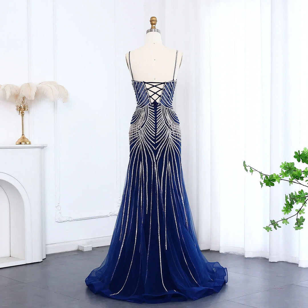 Luxury Tassel Mermaid Evening Dress with Spaghetti Straps SS029