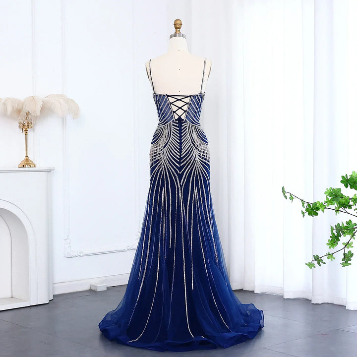 Luxury Tassel Mermaid Evening Dress with Spaghetti Straps SS029