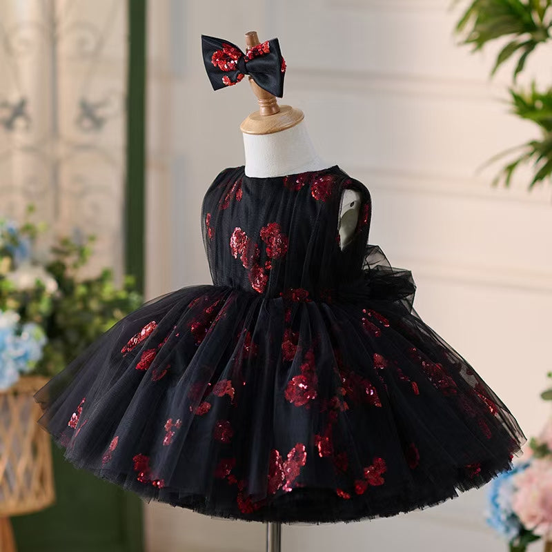 DreamyVow Super Cute Black Baby Lace Knee Length Girl Dress J252