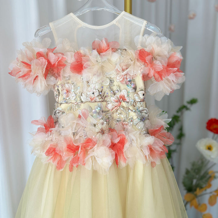 DreamyVow Luxury Embroidery Champagne A-Line  Girl Dress J064