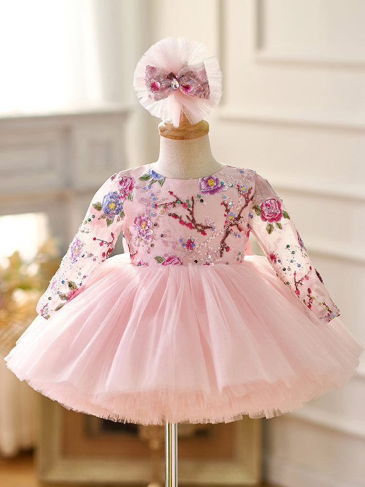 DreamyVow Pink Baby Lace Long Sleeve Adorable Baby Birthday Girl Dress J054