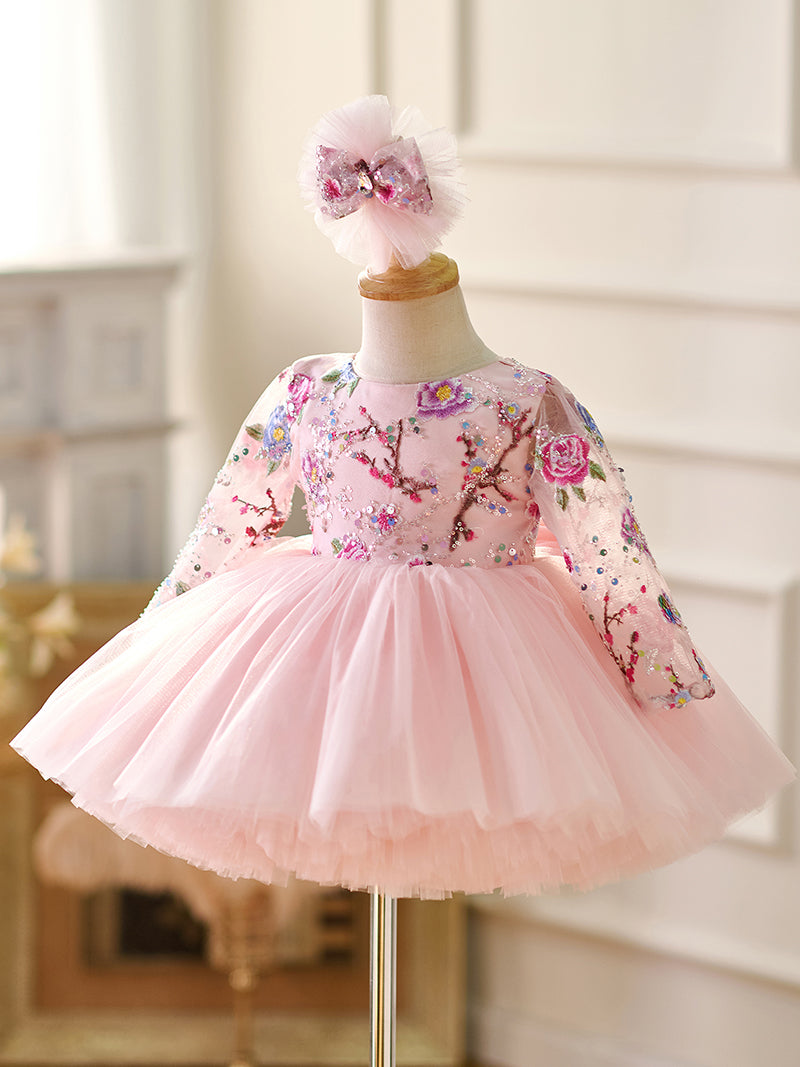 DreamyVow Pink Baby Lace Long Sleeve Adorable Baby Birthday Girl Dress J054