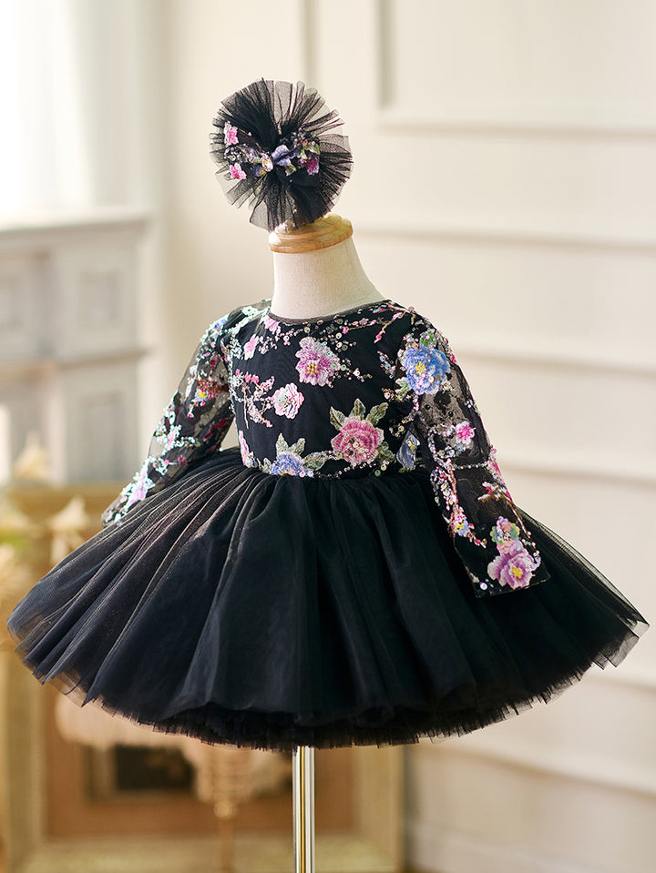 DreamyVow Black Baby Long Sleeve Adorable Knee Length Girl Dress J057