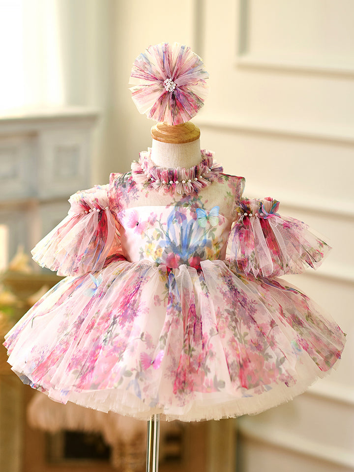 DreamyVow Floral Puffy Sleeve Knee Length Adorable Baby Birthday Girl Dress J052