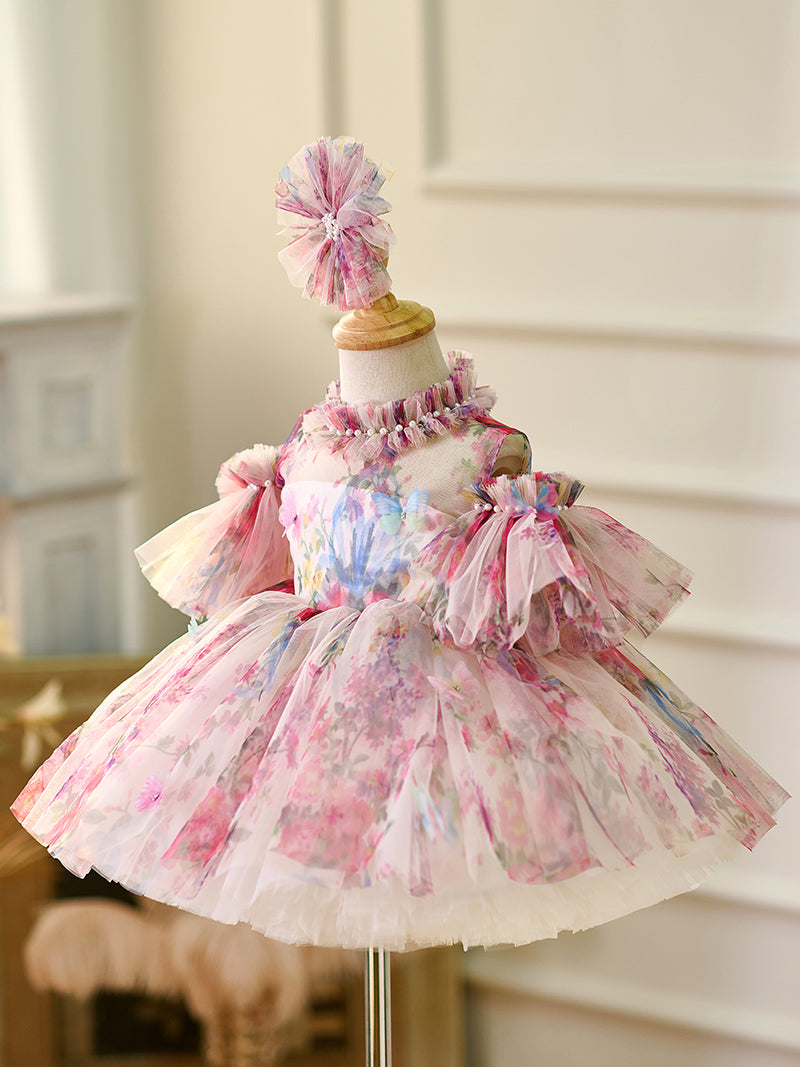 DreamyVow Floral Puffy Sleeve Knee Length Adorable Baby Birthday Girl Dress J052