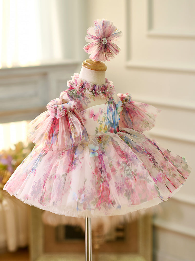 DreamyVow Floral Puffy Sleeve Knee Length Adorable Baby Birthday Girl Dress J052