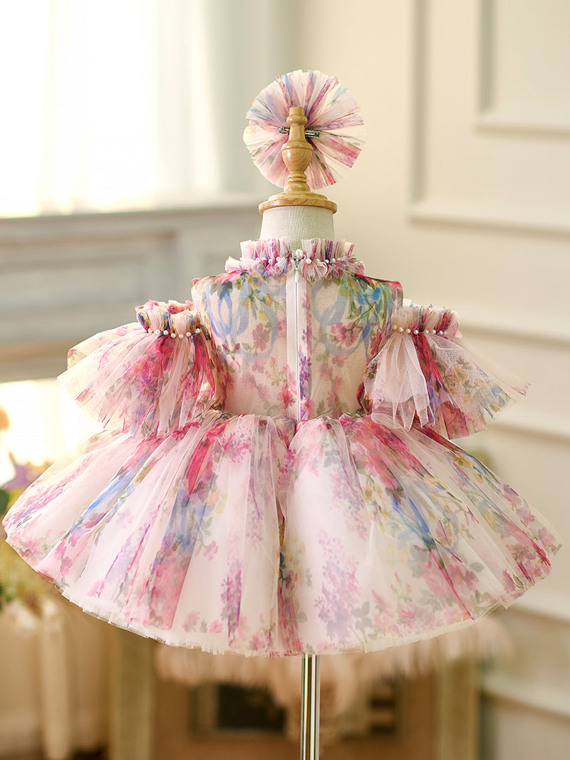 DreamyVow Floral Puffy Sleeve Knee Length Adorable Baby Birthday Girl Dress J052