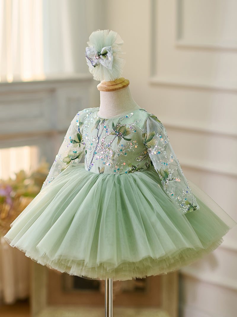 DreamyVow Sage Green Baby Long Sleeve Knee Length Girl Dress J060