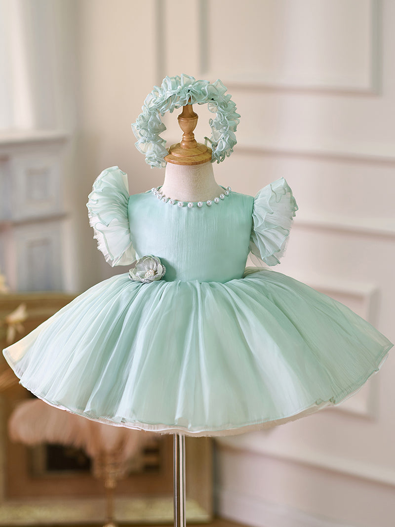 DreamyVow Blue/Green Baby Puffy Sleeve Adorable Girl Dress with Flowers J035