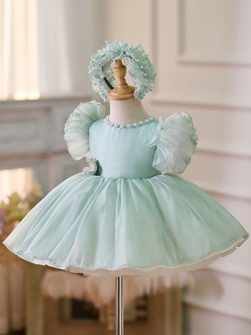 DreamyVow Blue/Green Baby Puffy Sleeve Adorable Girl Dress with Flowers J035