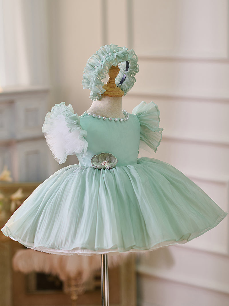 DreamyVow Blue/Green Baby Puffy Sleeve Adorable Girl Dress with Flowers J035