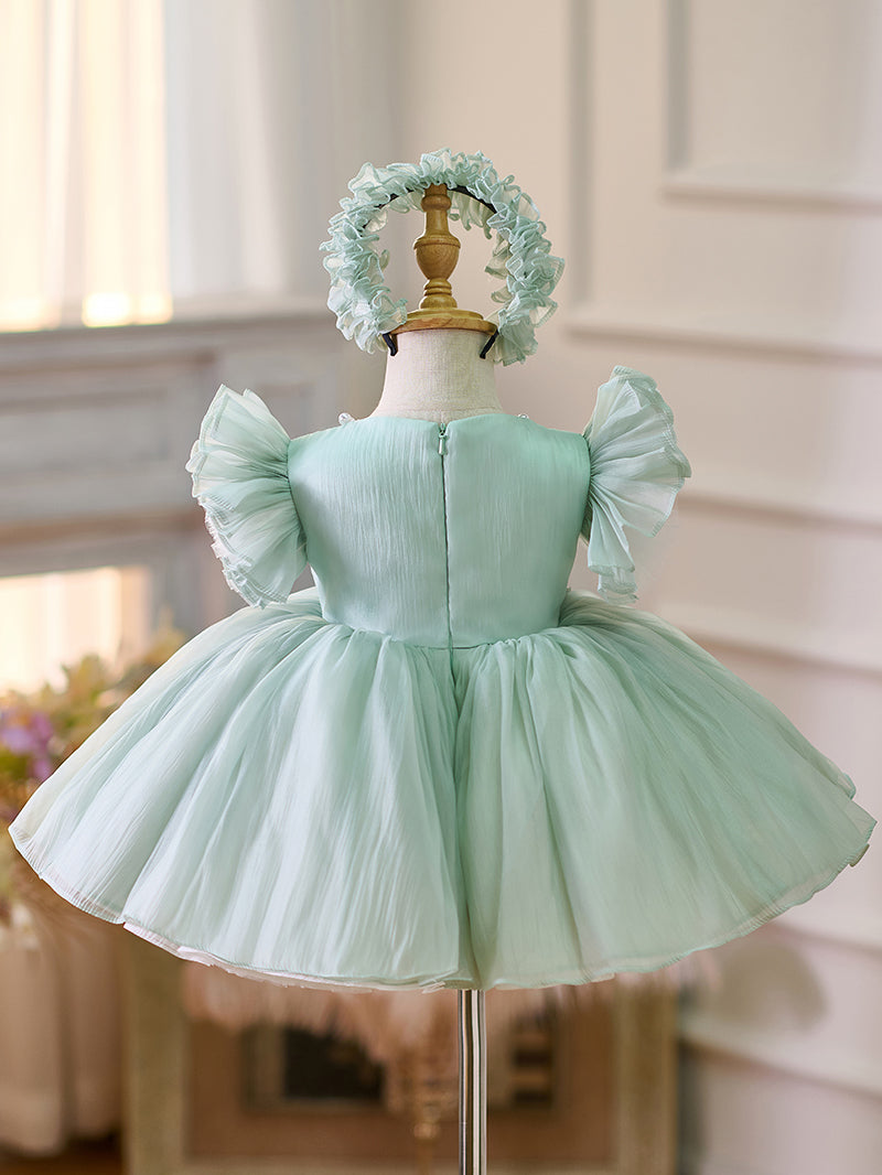 DreamyVow Blue/Green Baby Puffy Sleeve Adorable Girl Dress with Flowers J035