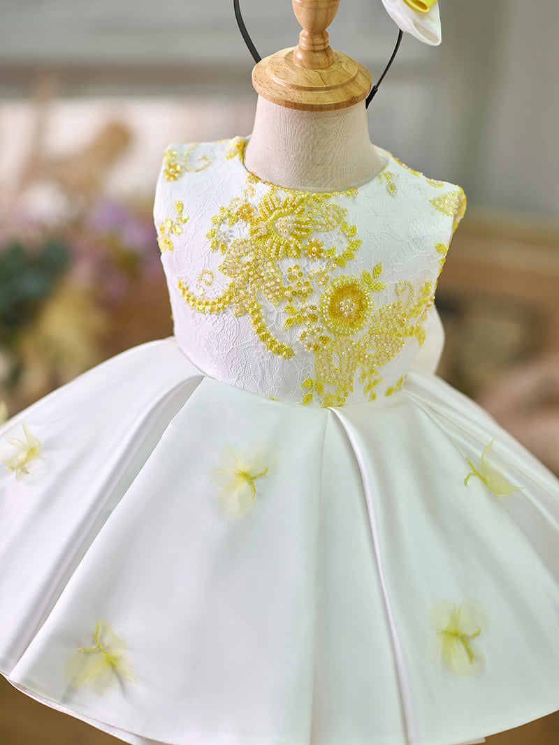 DreamyVow White Baby Beading Adorable Knee Length Birthday Girl Dress J023